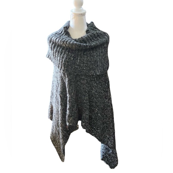 Anthropologie Ella Moss poncho Size XS to Small cowl turtle neck cable knit gray - Picture 2 of 14